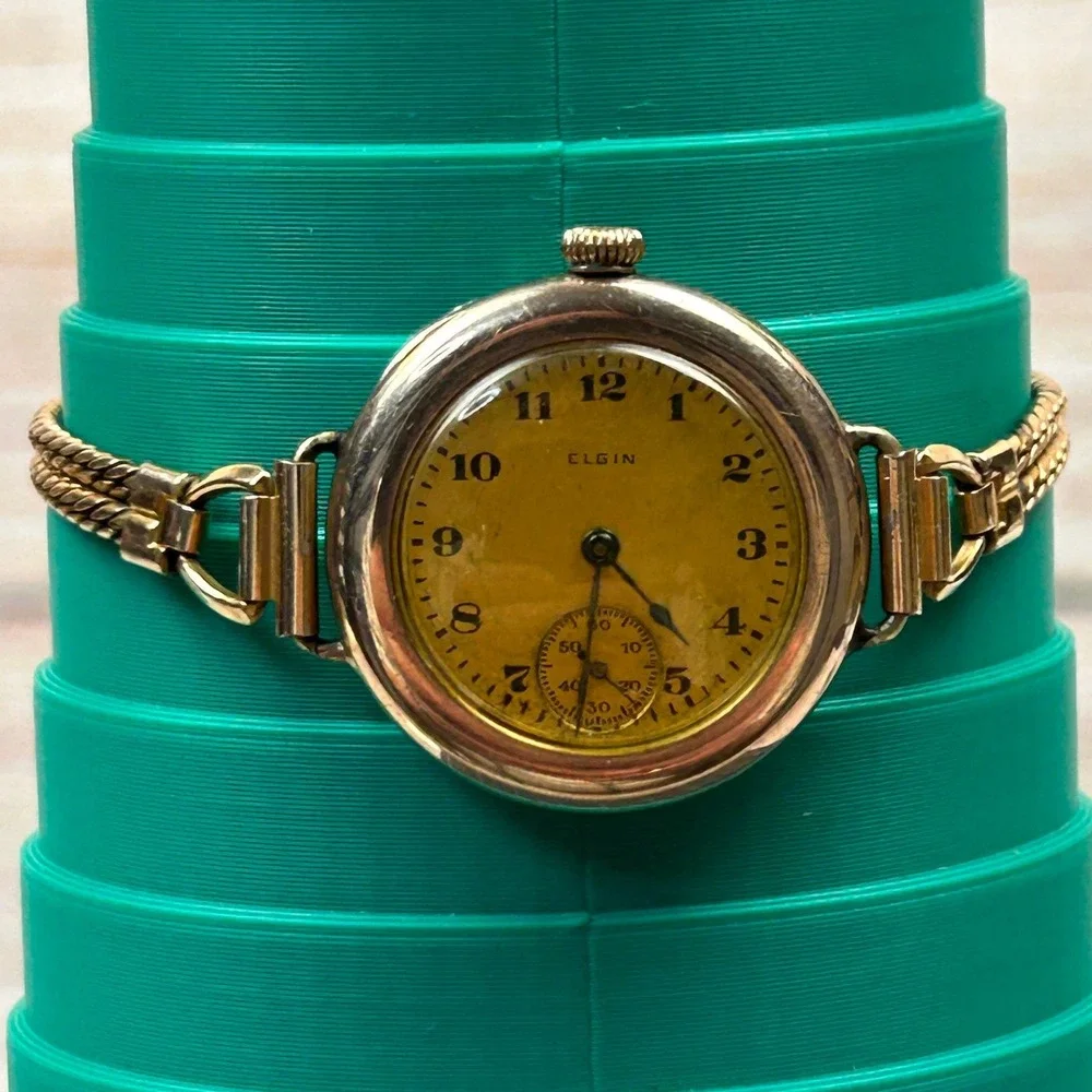 Vintage Elgin 15‎ Jewels Yellow Dial Women's Watch Wadsworth Case 20 Years P/R